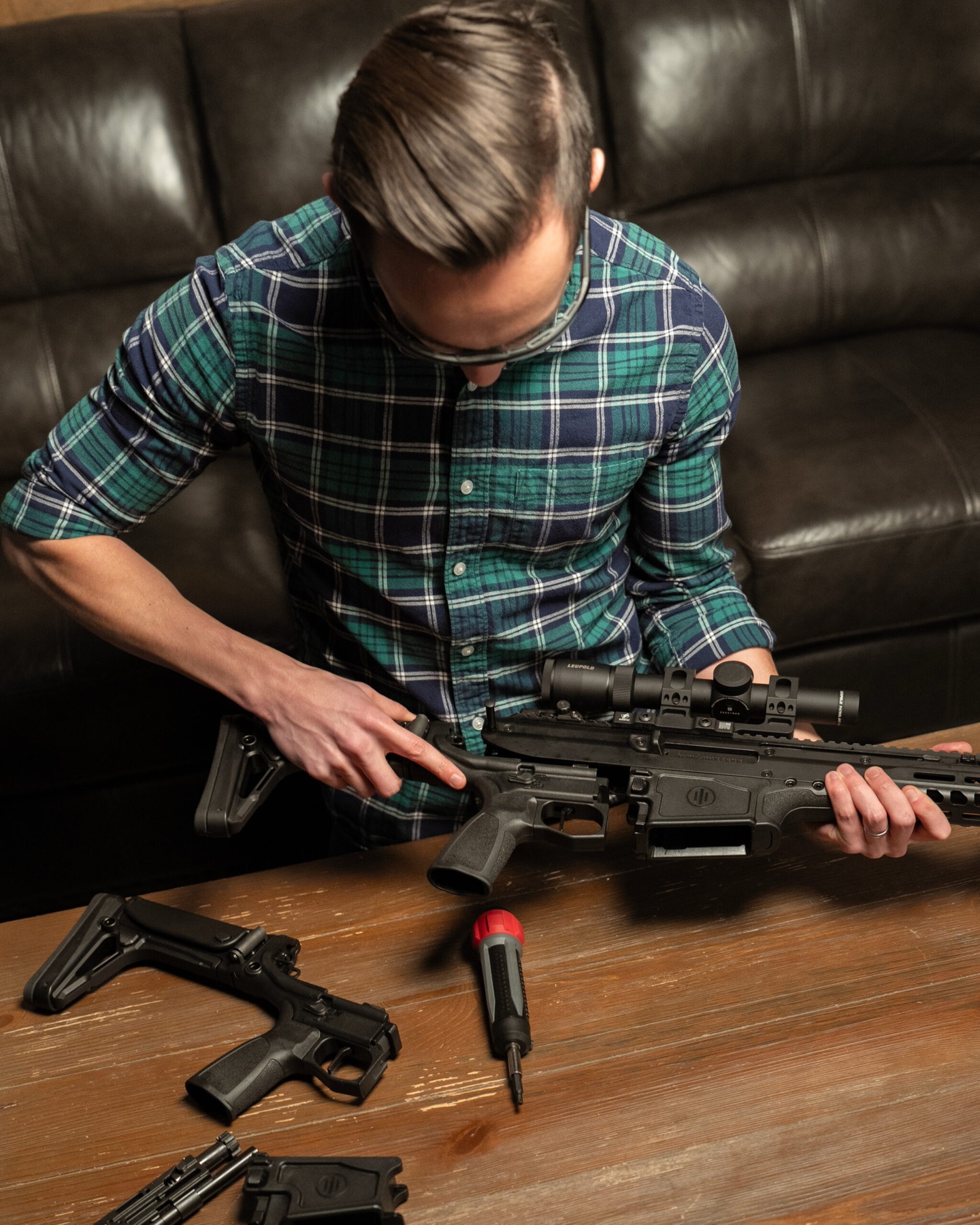 Rifle build on a workbench