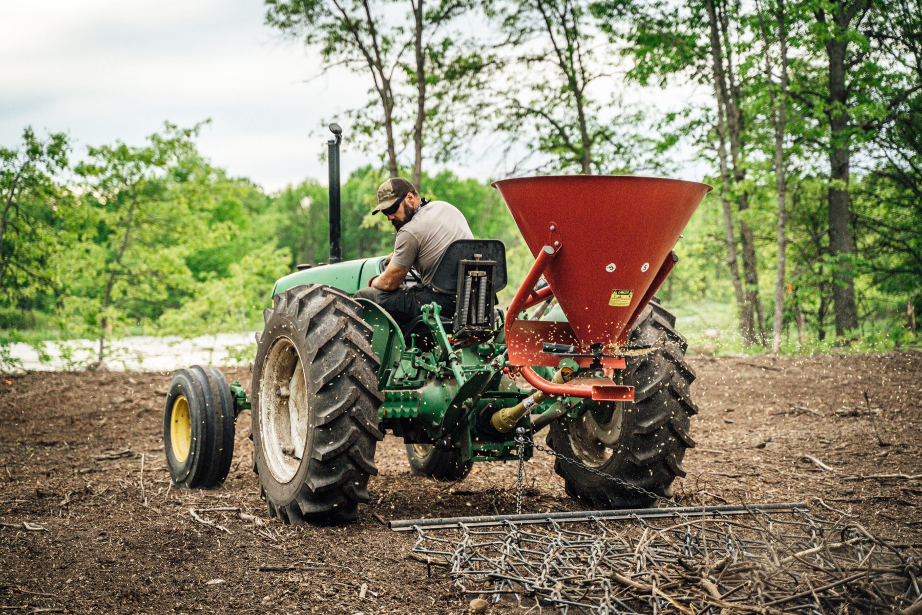 Food plot planting on a tractor